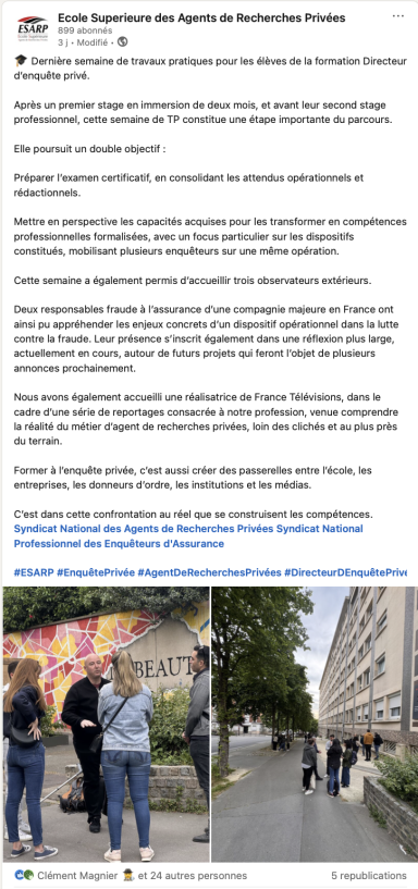 Gestionnaires sinistres en immersion Formation des détectives privés